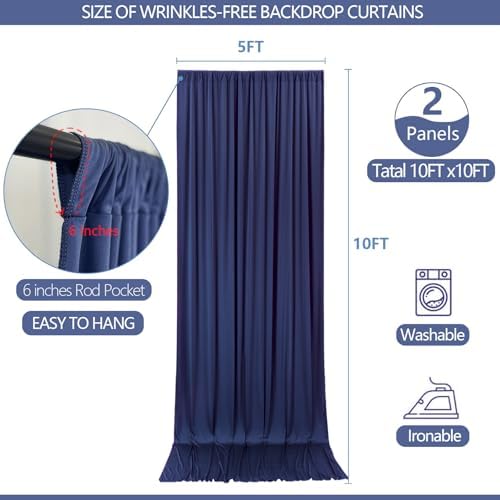 10x10ft Wrinkle Free Navy Blue Backdrop Curtain for Parties Soft Fabric Drapes Wedding Blue Curtain Backdrop for, alternate