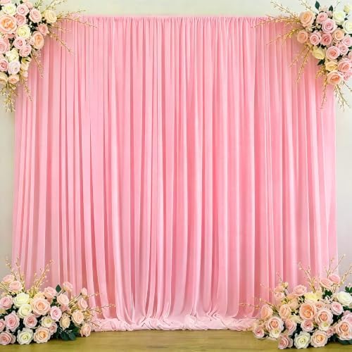 10x10ft Wrinkle Free Pink Backdrop Curtain for Parties in W5' x H10'(2 panels) in Pink