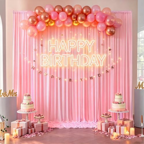 10x10ft Wrinkle Free Pink Backdrop Curtain for Parties in W5' x H10'(2 panels) in Pink, alternate view 3
