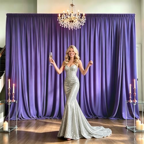 10x10ft Wrinkle Free Purple Backdrop Curtain for Parties in W5' x H10'(2 panels) in Purple