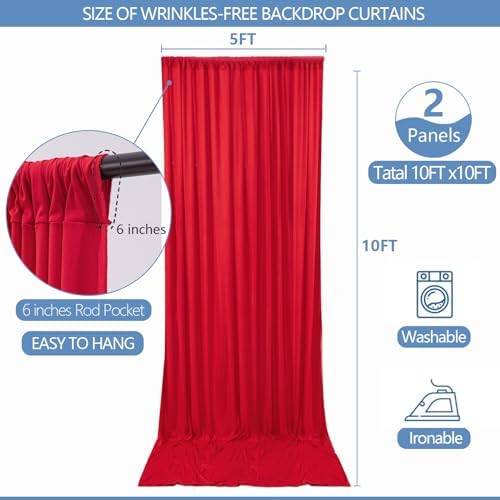 10x10ft Wrinkle Free Red Backdrop Curtain for Parties Soft Fabric Drapes Wedding Red Curtain Backdrop for, alternate view 5