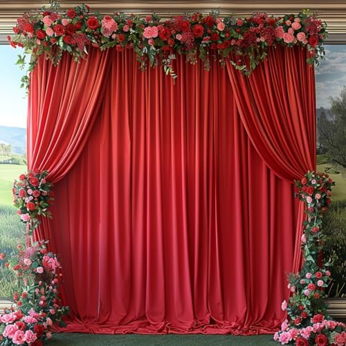 10x10ft Wrinkle Free Red Backdrop Curtain for Parties Soft Fabric Drapes Wedding Red Curtain Backdrop for, alternate view 7