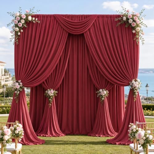 10x10ft Wrinkle Free Red Christmas Backdrop Curtain for Parties in 10x10ft, alternate view 5