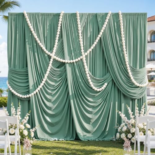 10x10ft Wrinkle Free Sage Green Backdrop Curtains for Parties, 2 Panels 5x10ft Silky Polyester Photo Backdrop