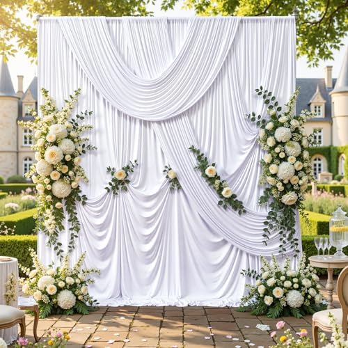 10x10ft Wrinkle Free White Backdrop Curtains for Party Background, 2 Panels 5x10ft Silky Polyester Photo