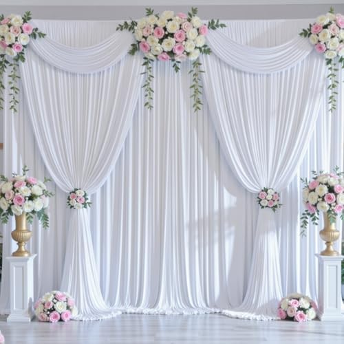 10x10ft Wrinkle Free White Backdrop Curtains for Party Background, 2 Panels 5x10ft Silky Polyester Photo, alternate view 4