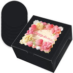 10x10x5 Cake Box, 4 Sets Black Cake Box with Window & 4 Sets 10" Black Cake Round Boards, 10inch Cake Containers