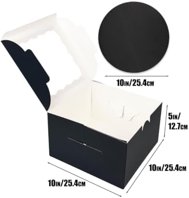 10x10x5 Cake Box, 4 Sets Black Cake Box with Window & 4 Sets 10" Black Cake Round Boards, 10inch Cake Containers, alternate