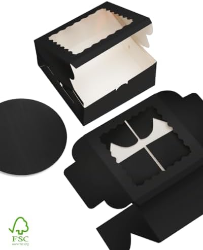 10x10x5 Cake Box, 4 Sets Black Cake Box with Window & 4 Sets 10" Black Cake Round Boards, 10inch Cake Containers, alternate