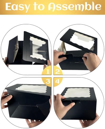 10x10x5 Cake Box, 4 Sets Black Cake Box with Window & 4 Sets 10" Black Cake Round Boards, 10inch Cake Containers, alternate