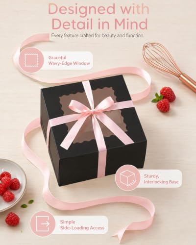 10x10x5 Cake Box, 4 Sets Black Cake Box with Window & 4 Sets 10" Black Cake Round Boards, 10inch Cake Containers, alternate