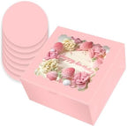 10x10x5 Cake Box, 4 Sets Pink Cake Box with Window & 4 Sets 10" Pink Cake Round Boards, 10inch Cake Containers