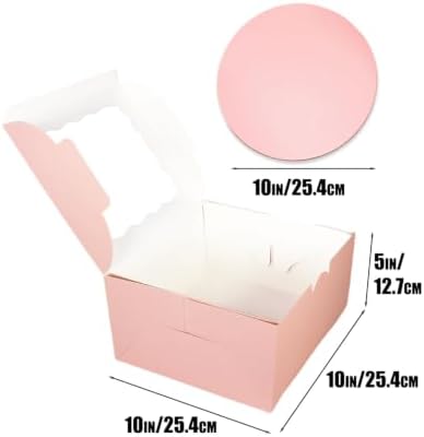 10x10x5 Cake Box, 4 Sets Pink Cake Box with Window & 4 Sets 10" Pink Cake Round Boards, 10inch Cake Containers, alternate