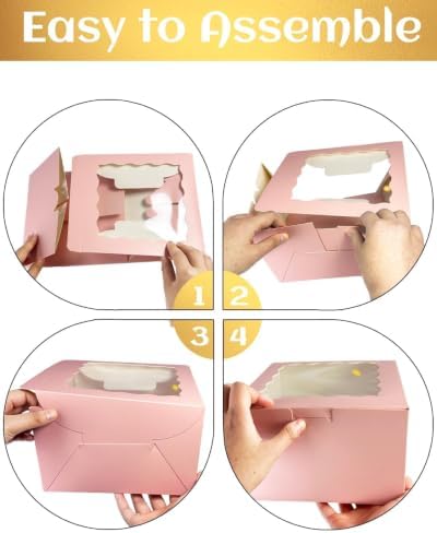 10x10x5 Cake Box, 4 Sets Pink Cake Box with Window & 4 Sets 10" Pink Cake Round Boards, 10inch Cake Containers, alternate