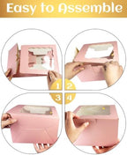 10x10x5 Cake Box, 4 Sets Pink Cake Box with Window & 4 Sets 10" Pink Cake Round Boards, 10inch Cake Containers, alternate