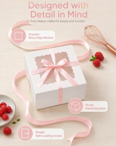 10x10x5 Cake Box, 4 Sets White Cake Box with Window & 4 Sets 10" White Cake Round Boards, 10inch Cake Containers, alternate