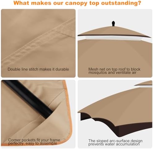 10x12 Double Tiered Gazebo Replacement Canopy, Upgraded 300D Polyester Heavy Duty Canopy Cover Top with Air, alternate view 4