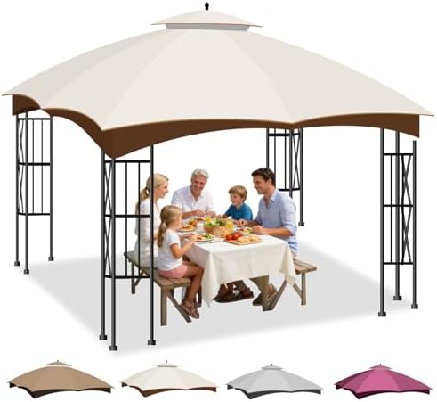 10x12 Double Tiered Gazebo Replacement Canopy, Upgraded 300D Polyester Heavy Duty Canopy Cover Top with Air
