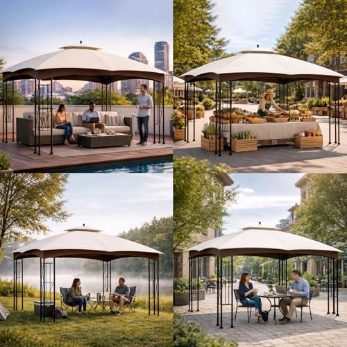 10x12 Double Tiered Gazebo Replacement Canopy, Upgraded 300D Polyester Heavy Duty Canopy Cover Top with Air, alternate view 6