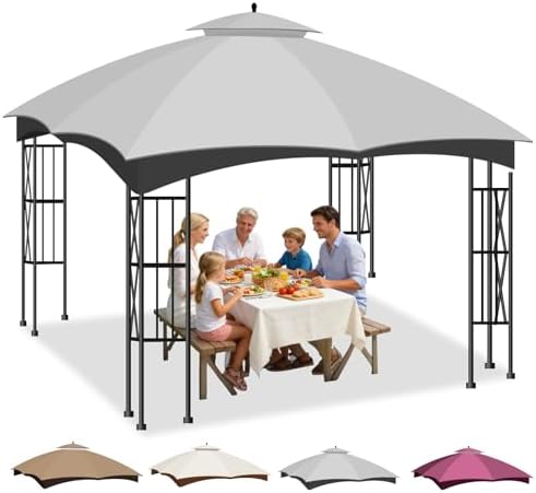10x12 Double Tiered Gazebo Replacement Canopy, Upgraded 300D Polyester Heavy Duty Canopy Cover Top with Air