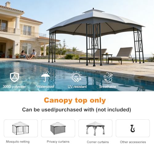 10x12 Double Tiered Gazebo Replacement Canopy, Upgraded 300D Polyester Heavy Duty Canopy Cover Top with Air, alternate view 3