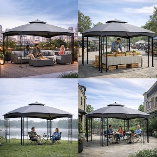 10x12 Double Tiered Gazebo Replacement Canopy, Upgraded 300D Polyester Heavy Duty Canopy Cover Top with Air, alternate view 6