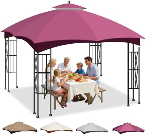 10x12 Double Tiered Gazebo Replacement Canopy, Upgraded 300D Polyester Heavy Duty Canopy Cover Top with Air