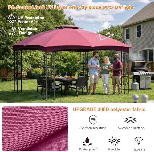 10x12 Double Tiered Gazebo Replacement Canopy, Upgraded 300D Polyester Heavy Duty Canopy Cover Top with Air, alternate view 4