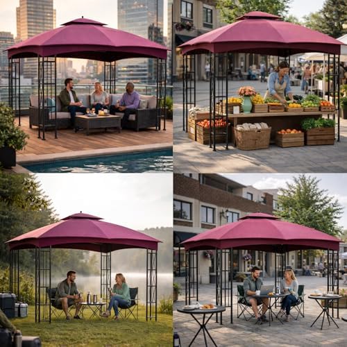 10x12 Double Tiered Gazebo Replacement Canopy, Upgraded 300D Polyester Heavy Duty Canopy Cover Top with Air, alternate view 6