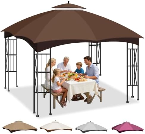 10x12 Double Tiered Gazebo Replacement Canopy, Upgraded 300D Polyester Heavy Duty Canopy Cover Top with Air