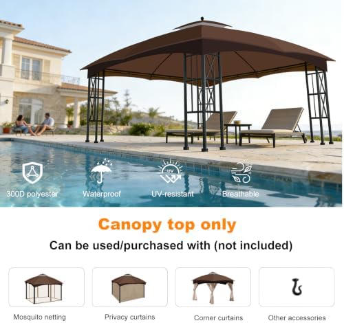 10x12 Double Tiered Gazebo Replacement Canopy, Upgraded 300D Polyester Heavy Duty Canopy Cover Top with Air, alternate view 3