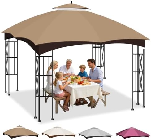 10x12 Double Tiered Gazebo Replacement Canopy, Upgraded 300D Polyester Heavy Duty Canopy Cover Top with Air