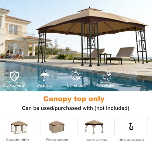 10x12 Double Tiered Gazebo Replacement Canopy, Upgraded 300D Polyester Heavy Duty Canopy Cover Top with Air, alternate view 3