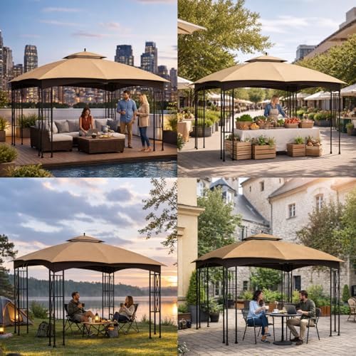 10x12 Double Tiered Gazebo Replacement Canopy, Upgraded 300D Polyester Heavy Duty Canopy Cover Top with Air, alternate view 6