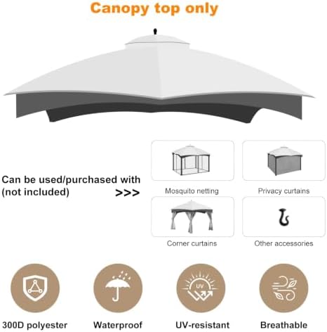 10x12 Double Tiered Gazebo Replacement Canopy, Upgraded 300D Polyester Heavy Duty Canopy Cover Top with Air, alternate view 4