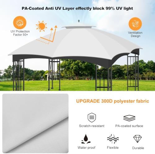 10x12 Double Tiered Gazebo Replacement Canopy, Upgraded 300D Polyester Heavy Duty Canopy Cover Top with Air, alternate view 5