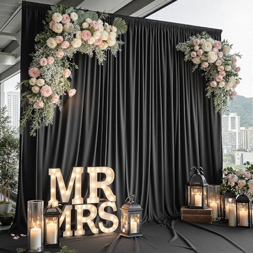 10x12 FT Black Backdrop Curtain for Parties Wrinkle Free Photo Backdrop Curtains Polyester Wedding Back Drop