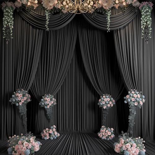 10x12 FT Black Backdrop Curtain for Parties Wrinkle Free Photo Backdrop Curtains Polyester Wedding Back Drop, alternate view