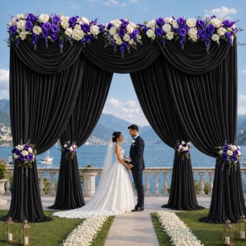 10x12 ft Black Backdrop Curtains for Wedding, Halloween Party in 10FT(W) x 12FT(H) in Black, alternate view 2