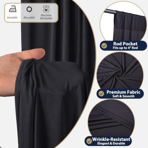 10x12 ft Black Backdrop Curtains for Wedding, Halloween Party in 10FT(W) x 12FT(H) in Black, alternate view 4