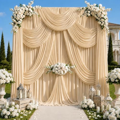 10x12 ft Champagne Backdrop Curtains for Wedding, Party and Photo in 10FT(W) x 12FT(H) in Champagne
