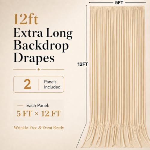 10x12 ft Champagne Backdrop Curtains for Wedding, Party and Photo in 10FT(W) x 12FT(H) in Champagne, alternate view 6