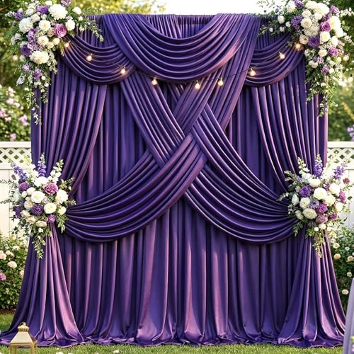 10x12 ft Deep Purple Backdrop Curtains for Weddings, Birthdays and Photos in 10x12 ft