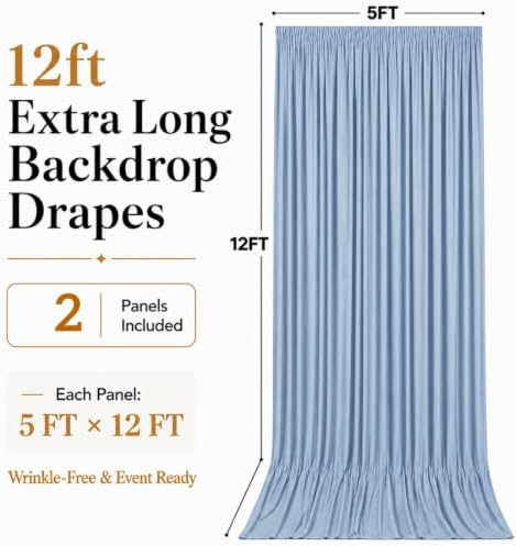 10x12 ft Dusty Blue Backdrop Curtains for Wedding, Party and Photo in 10FT(W) x 12FT(H) in Dusty Blue, alternate view 6