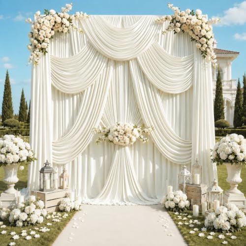10x12 ft Ivory Backdrop Curtains for Wedding, Party and Photo in 10FT(W) x 12FT(H) in Ivory