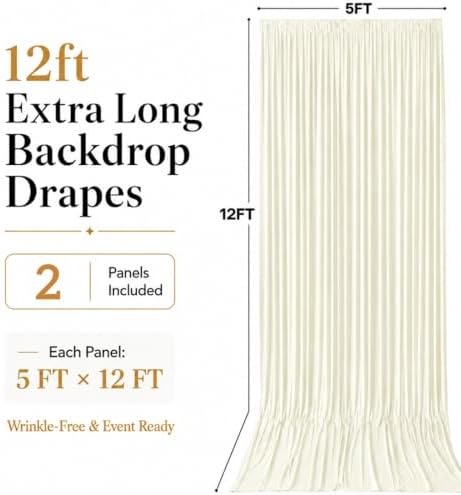 10x12 ft Ivory Backdrop Curtains for Wedding, Party and Photo in 10FT(W) x 12FT(H) in Ivory, alternate view 6