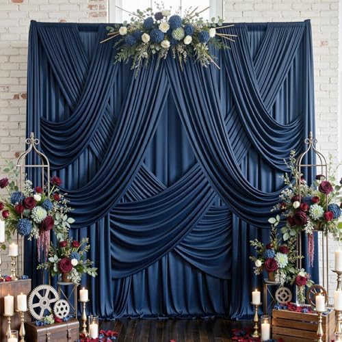 10x12 ft Navy Blue Backdrop Curtain for Wedding Parties, Wrinkle Free 2 Panels 12 ft Long Polyester Photo