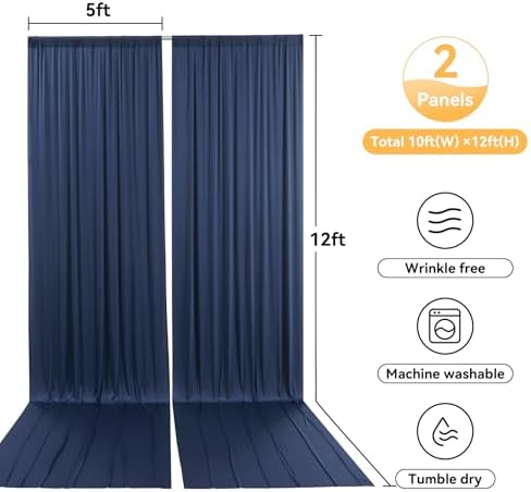 10x12 ft Navy Blue Backdrop Curtain for Wedding Parties, Wrinkle Free 2 Panels 12 ft Long Polyester Photo, alternate view 6