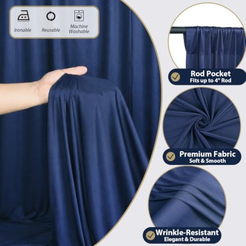 10x12 ft Navy Blue Backdrop Curtains for Wedding, Party and Photo in 10FT(W) x 12FT(H) in Navy Blue, alternate view 4