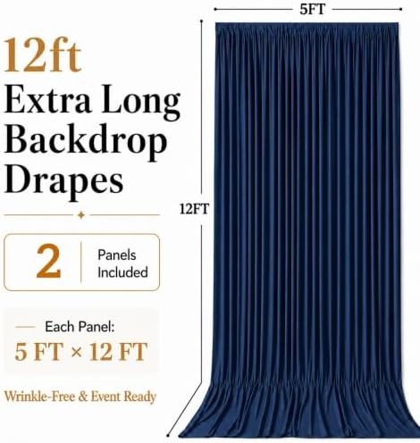 10x12 ft Navy Blue Backdrop Curtains for Wedding, Party and Photo in 10FT(W) x 12FT(H) in Navy Blue, alternate view 6